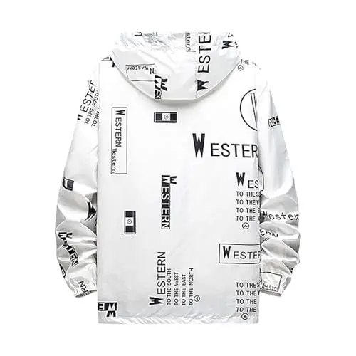 Produktbild: TTFDJG Leichte Sommerjacke Herren mit Kapuze Streetwear Regenjacke mit Aufdruck Windjacke Sommer Sonnenschutz Jacke Ultraleichte Sportjacke Dünne Windbreaker Schnelltrocknende Tragbare Männerjacke