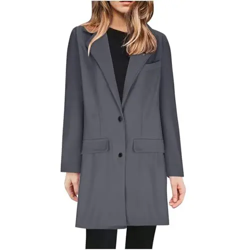 Produktbild: TTFDJG Longblazer Damen, Damen Blazer Lang, Tweed Jacke Damen Kurz, Winter Blazer Damen Wolle, Blazer Damen Sportlich Lang, Jacke Damen Lang Elegant, Office Outfit Damen Grau 4XL