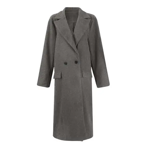 Produktbild: TTFDJG Wintermantel Damen Lang Damen Mantel Winter Wolle Lange Winterjacke Mäntel Damen Frauen Trenchcoat Wollmantel Warm Damen Langmantel Damen Winter Leichte Jacke Damen Parka Übergang Grau S
