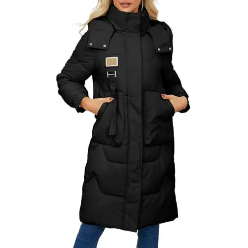 Produktbild: TTFDJG Parka Damen Winter Lang Puffer Jacke Damen Lang Daunen Outdoor Jacke Damen Steppjacke Mit Kapuze Langmantel Damen Winter Wintermantel Damen Elegant Warm Winterjacke Damen Sportlich Schwarz M