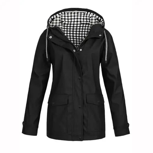 Produktbild: TTFDJG Regenjacke Damen Wasserdicht Übergangsjacke Herbstjacke Sportlich Windjacke Outdoor Jacke Winddicht Windbreaker mit Kapuze Sportjacke Atmungsaktiv Regenmantel Frauen Outdoorjacke