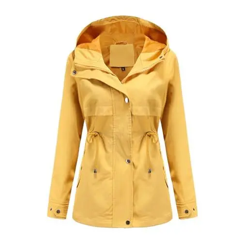 Produktbild: TTFDJG Regenparka Damen Wasserdichte Damen Jacke Leichte Regenjacke Damen Übergangsmantel Damen Frühling Windjacke Damen Leicht Fahrrad Regenjacke Damen Große Größen Damenbekleidung SommerGelb L