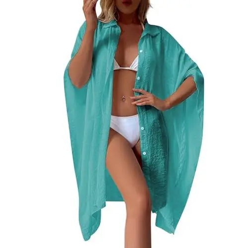 Produktbild: TTFDJG Strandbluse Damen Sommer Strandkleid Damen Sommer Bikini Cover Up Strandponcho Kimono Strand Damen Strandkleider Große Größen Kimono Damen Strand Pareo Damen Kimono Jacke Damen Grün