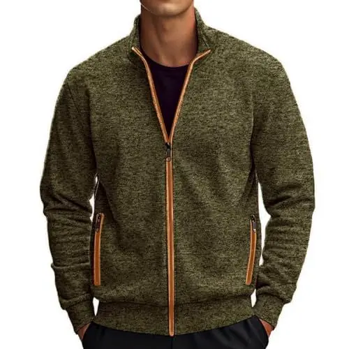 Produktbild: TTFDJG Sweatjacke Herren ohne Kapuze Sportjacke Dünn Leicht Bomberjacke mit Stehkragen Übergangsjacke Sportlich Trainingsjacke mit Reissverschluss Taschen Herrenjacke Modern Freizeitjacke