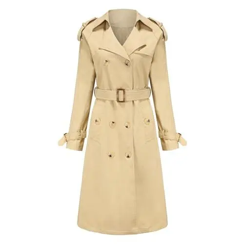 Produktbild: TTFDJG Trenchcoat Damen Herbstjacke Damen Lang Damenmantel Für Übergang Damen Parka Frühling Trenchcoat Lang Damen Lange Leichte Jacke Mantel Damen Winter Lang Elegant Leichte Jacke Damen Beige 3XL