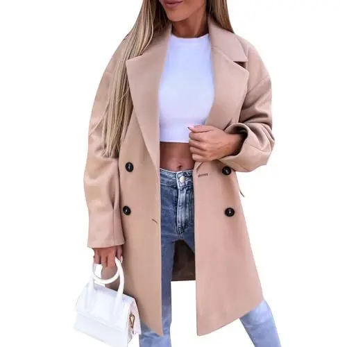 Produktbild: TTFDJG Tweed Blazer Damen Lange Strickjacke Damen Jacke Damen Warm Blazer Damen Lang Damen Jacke Herbst Lang Damen Blazer Lang Übergangsjacke Damen Herbst Lang Flanellhemd Khaki XL