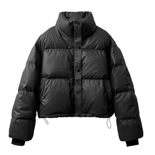 Produktbild: TTFDJG Winterjacke Kurz Damen Kurze Steppjacke Damen Pufferjacke Winter Damen Winterjacke Damen Daunenjacke Übergangsjacke Damen Herbst Ohne Kapuze Warme Damen Jacken Women Jacket Winter Schwarz M