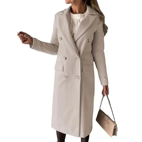 Produktbild: TTFDJG Übergangsmantel Damen Lang Wintermantel Damen Wolle Lange Jacke Damen Mäntel Frauen Trenchcoat Damen Lang Wollmantel Damen Mantel Frauen Jacke Winter Damen Women Coat Winter Beige S