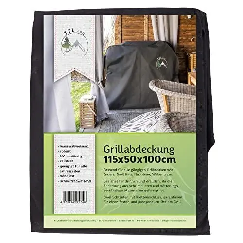 Produktbild: TTL BBQ Premium Grillabdeckung Gasgrill, Grill Abdeckhaube, 600D Oxford Gewebe & 250 g/m² extra stark und langlebig, Grill Schutzhülle, Grillzubehör, absolut wetterfest (115x50x100)