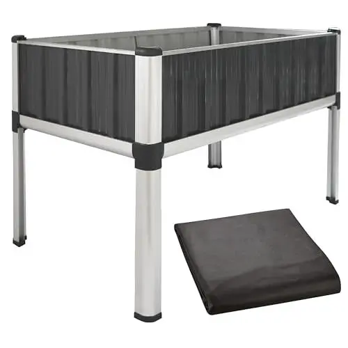 Produktbild: TTL GARDEN Superior XL 112x60x80cm Hochbeet aus Metall - Anthrazit-Silber Alu + Stahl verzinkt & lackiert - Frühbeet Pflanzkasten Kräuterbeet Blumenbeet Blumenkasten für Garten Balkon Terrasse