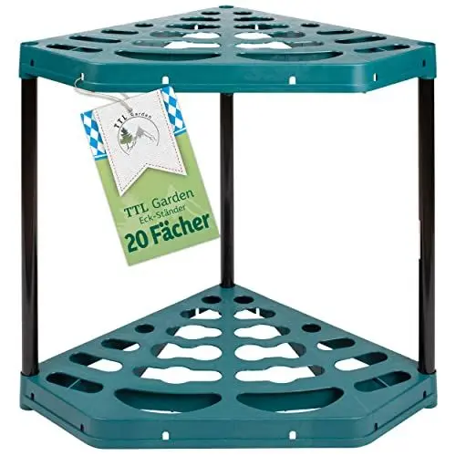Produktbild: TTL Garden Gartengeräte Eck-Ständer 61x45x45cm grün - 20 Fächer Gerätehalter & Organizer zur Aufbewahrung von Besen Spaten Rechen & Garten Werkzeug - für Gartenhaus Schuppen & Garage