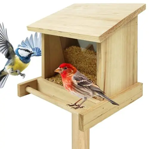 Produktbild: TTL Garden Vogelfutterhaus Bus Stop - Vogelhaus aus Holz zum aufhängen 20x19x16cm aus Tannenholz Natur - Vogel Futterstationen wetterfestes Vogelhäuschen für Balkon Garten & Ständer