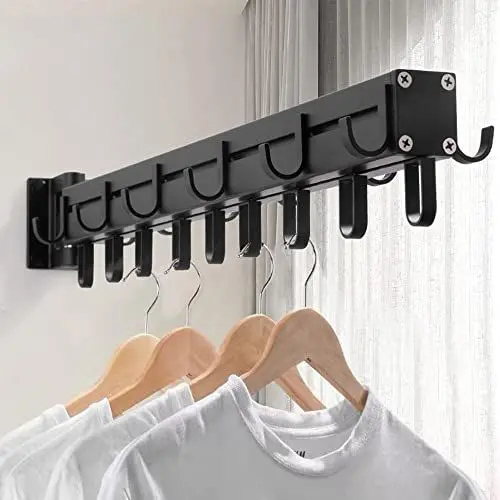 Produktbild: TuCao Wandmontierter Kleiderständer 60cm, c, Zusammenklappbar Wäscheständer mit 21 Haken für Balkon, Wäsche, Badezimmer, Schlafzimmer