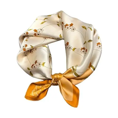 Produktbild: Tuch Schwarz Seide Halstuch Damen Seide Einfarbig Seidenschal, kleiner quadratischer Schal, Damen-Seidenschal, Frühling und, dünn, modisch, Retro-Schal Seidenschal Damen Piratin (Gold, One Size)