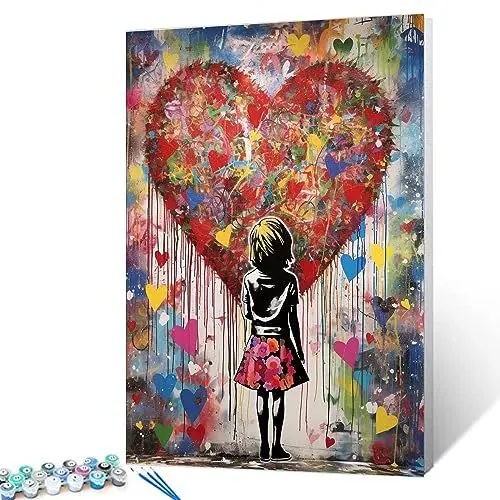 Produktbild: Tucocoo Banksy Graffiti Malen nach Zahlen Kits 40 x 50 cm Leinwand, DIY Digitales Ölgemälde für Erwachsene mit Pinseln und Acrylpigment, Pop Art Little Girl Love Bild für Wohnkultur (ohne Rahmen)