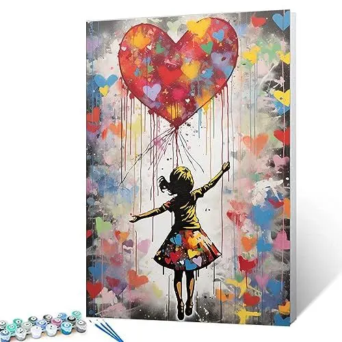 Produktbild: Tucocoo Love Balloon Malen nach Zahlen für Erwachsene, DIY Digitales Ölgemälde-Kits auf Leinwand mit Pinseln und Acrylpigment, Banksy Little Girl Street Artwork für Wohnkultur, 40 x 50 cm