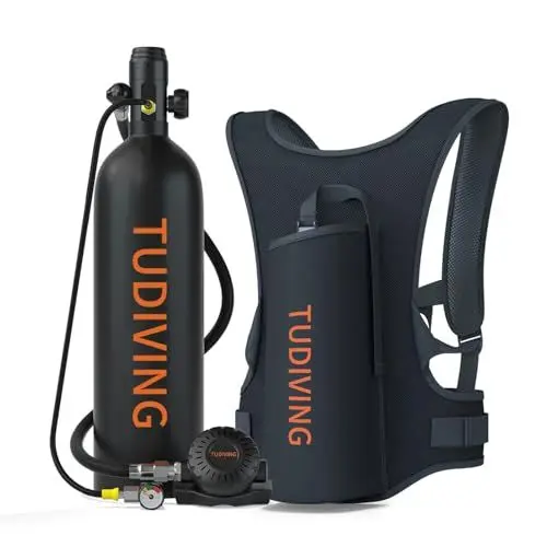Produktbild: TUDIVING-2L Tauchflasche Unterwasser mit 25-30 Minuten Atmen, Tragbare Tauchflasche, Schnorchelset zum Gerätetauchen (S700Plus B1 Black DE)