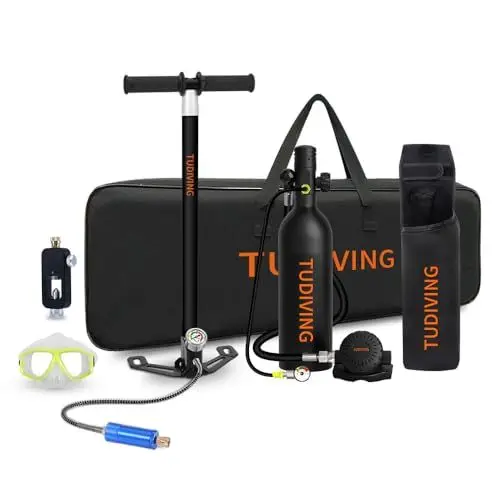 Produktbild: TUDIVING Mini Tauchflasche Sauerstoffflasche Taucherflasche Mini zum tauchen Mit 15 Bis 20 Minuten Tauchen Sauerstofftank Taucher Set Tauchausrüstung Tragbare 1L S400 PRO (S400PRO E1-Black)