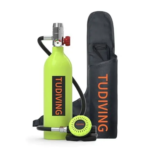 Produktbild: TUDIVING Tragbarer 1-Liter-Tauchtank für 15–20 Minuten Unterwasseratmung, wiederverwendbarer Mini-Tauchtank für die Notfallrettung unter Wasser (S400 A1-Green DE)