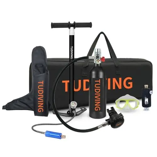 Produktbild: TUDIVING Tragbare Mini Tauch Flasche Sauerst Off Flasche Taucher zum tauchen Mit 15-20 Minuten Tauchen Sauerst Off Tank Taucher 1L S400 Set Tauchausrüstung (S400-C5-Black)