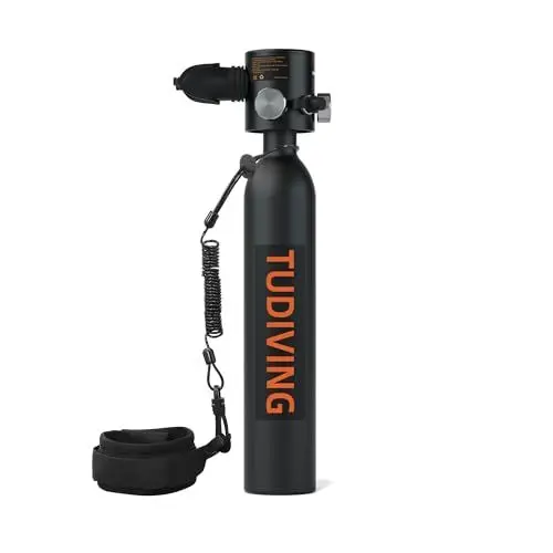 Produktbild: TUDIVING-0,5-l-Tauchflasche, Wiederverwendbare tragbare Mini-Sauerstoffflasche, Tauchausrüstung unterstützt 5-10 Minuten Unterwasser-Atmungstauchflasche (S300PLUS A1-Black)