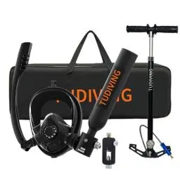 Produktbild: TUDIVING-0,5-l-Tauchflaschen-Set, Mini-Sauerstoffflasche mit Vollgesichts-Schnorchelmaske, tragbares Reise-Tauchset für Tauchrettung/Bootsreinigung (S200Plus Black-A1)