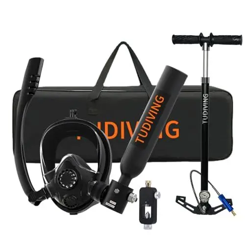 Produktbild: TUDIVING-0,5-l-Tauchflaschen-Set, Mini-Sauerstoffflasche mit Vollgesichts-Schnorchelmaske, tragbares Reise-Tauchset für Tauchrettung/Bootsreinigung (S200Plus Black-A1)