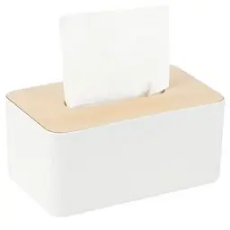 Produktbild: Tücherbox mit Deckelaus aus Holz, Rechteckige, Kunststoff, 21x13x9cm, Kosmetiktücherbox für Wohnzimmer, Büro, Auto,Badezimmer (Weiß)