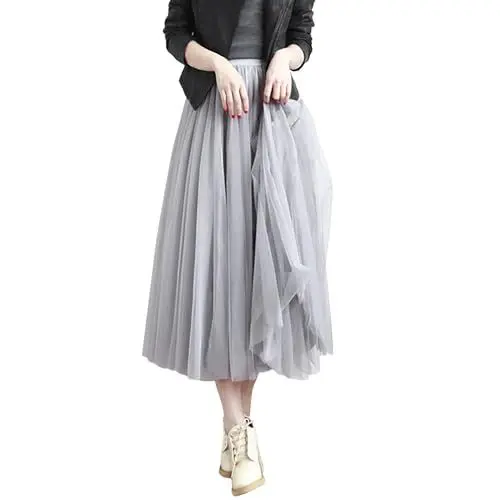 Produktbild: TüLlrock DunkelgrüN Damen Grauer TüLlrock Damen Dreifacher, einfarbiger, geschichteter Mesh-Rock, bauschiger Rock, Bustier für Damen TüLlrock Bunt Damen XXL FaschingskostüM Damen (Grey, One Size)