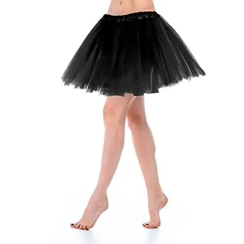 Produktbild: Tüllrock Schwarz Damen Tutu Teen Erwachsene Klassisch Elastisch 3 Lagig Tüll Schwarzer Tüllrock Dirndl Damen Kurz Ballett 80er Rock Tütü Tanzkleidung Ballettkleidung Damen