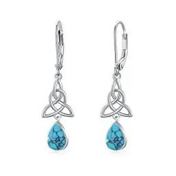 Produktbild: Türkis Ohrringe Damen,925 Sterling Silber Keltische Knoten Ohrhänger Ohrringe Ohrstecker Huggie Hoops Creolen Baumeln Hebel Tropfenohrringe Schmuck Geschenk für Mädchen Kinder