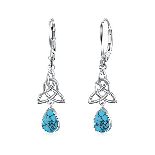 Produktbild: Türkis Ohrringe Damen,925 Sterling Silber Keltische Knoten Ohrhänger Ohrringe Ohrstecker Huggie Hoops Creolen Baumeln Hebel Tropfenohrringe Schmuck Geschenk für Mädchen Kinder