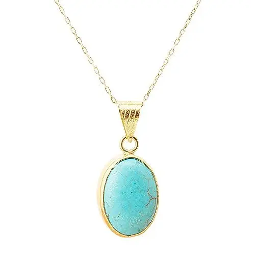 Produktbild: Türkis-Halskette, Türkis-Frau-Anhänger. Ovale Türkis-Halskette. Vergoldeter Silber-Türkis-Anhänger. 925 Sterling Silber Türkis Halskette 24K Gold plattiert Silber Türkis Halskette.