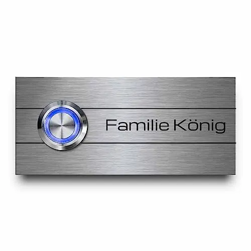 Produktbild: Türklingel Modell König - Rostfreies Edelstahl Klingelschild mit Wunschgravur und Motiv - optional mit Zubehör und beleuchtetem LED-Taster