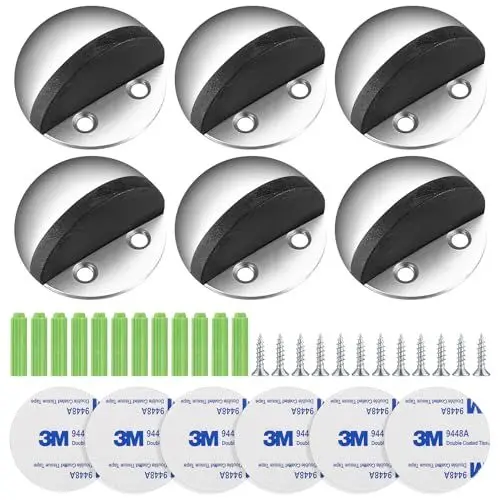 Produktbild: Türstopper Boden, 6 Stk Edelstahl Türstopper Boden Selbstklebend mit Gummipuffern, Door Stoppers für alle Hartböden zum Schutz von Türen Wänden Möbeln, mit Schrauben (Silber)