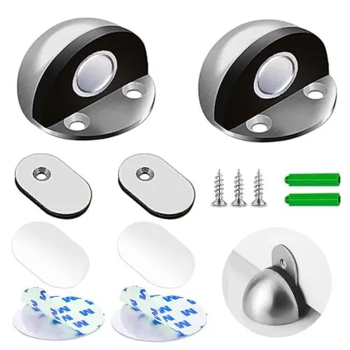 Produktbild: Türstopper Boden Magnetische ZUONAI 2 Stück Türstopper Selbstklebender Edelstahl Türstopper Metall Magnet Türstopper Magnetic Door Stopper Türfeststeller mit Gummiring für Tür Offen Halten, Schwarz