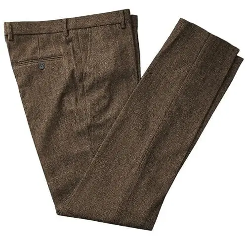 Produktbild: Tuikayoo Herren Tweed Hose Fischgrät Dicke Wolle plissiert Front Kleid Anzug Hose Retro(Braun,40W*32L)