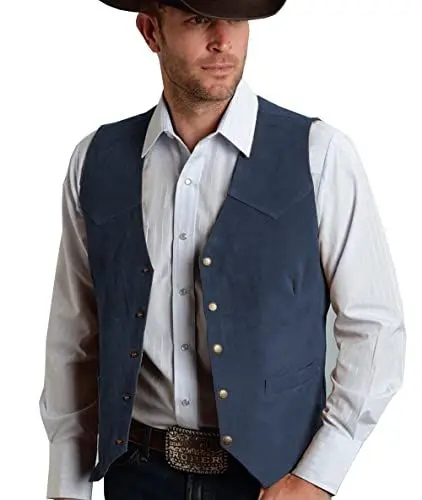 Produktbild: Tuikayoo Herren Wildleder Anzug Weste Jahrgang Western Cowboy Weste Normale Passform(3XL, Marine)