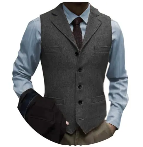 Produktbild: Tuikayoo Herrenanzug Weste Slim Fit Wollkleid Weste Tweed Herringbone für Trauzeugen（Schwarz，XXL）