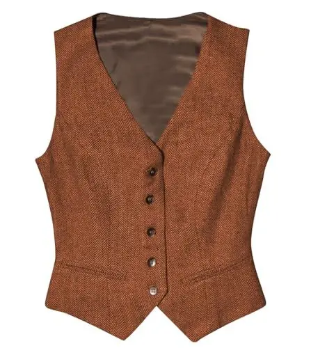 Produktbild: Tuikayoo Womens Herringbone Tweed ärmelloses Slim Fit Button Down Top V Hals Oberbekleidung Weste （Orange，XL）