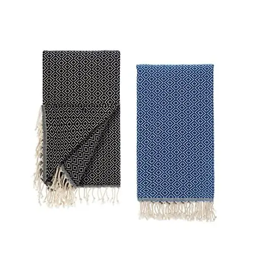 Produktbild: Tuiste Saunatuch Blau Schwarz 2er Pack, Saunakilt Damen und Herren, Strandtuch, Saunahandtuch, Picknickdecke, Hamamtuch%100 Baumwolle, Strandtücher, Strandhandtuch XXL, Badehandtuch 100x180