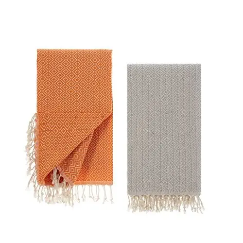 Produktbild: Tuiste Saunatuch Orange - Grau 2er Pack, Saunakilt Damen und Herren, Strandtuch, Saunahandtuch, Picknickdecke, Hamamtuch%100 Baumwolle, Strandtücher, Strandhandtuch XXL, Badehandtuch 100x180