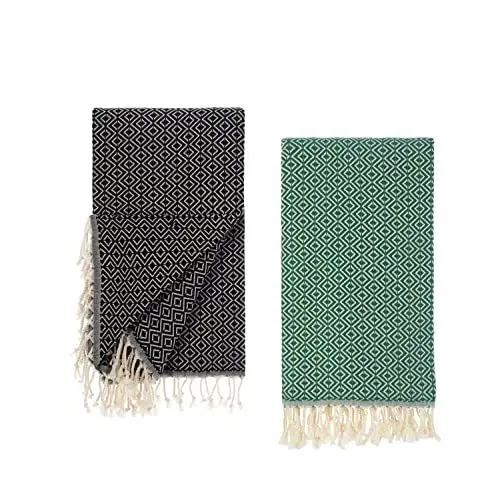 Produktbild: Tuiste Saunatuch Schwarz - Grün 2er Pack, Saunakilt Damen und Herren, Strandtuch, Saunahandtuch, Picknickdecke, Hamamtuch%100 Baumwolle, Strandtücher, Strandhandtuch XXL, Badehandtuch 100x180