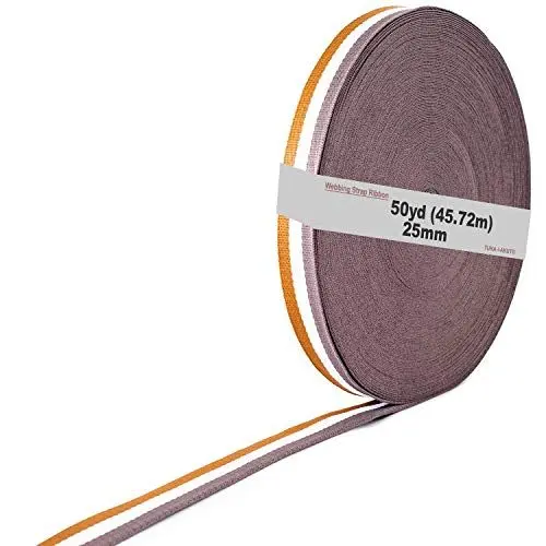 Produktbild: TUKA-i-AKUT 46 Meter x 25mm Polyester - 1,3mm Stark - Mehrfarbiges Gurtband aus Polyester - 46 Meter (50YD) Länge und 25 mm Breite, Braun/Weiß/Grau, TKB5074 brownwhitegrey