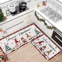 Produktbild: TUKDAK Weihnachts Küchenläufer rutschfest, PVC Anti Ermüdungsmatte Küchenteppich, Wasserdicht und Ölbeständig Teppich Läufer Küche, Teppich Küche für Esszimmer, Waschküche(44 x 70cm + 44 x 120cm)(01)