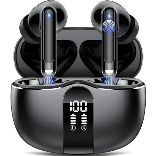 Produktbild: Bluetooth Kopfhörer, Wireless Kopfhörer HiFi Stereo Tiefbass, In-Ear-Kopfhörer - 40H Geräuschunterdrückung für Anrufe/Leicht und tragbar/Geeignet für den täglichen Gebrauch im Freien (Dunkelschwarz)