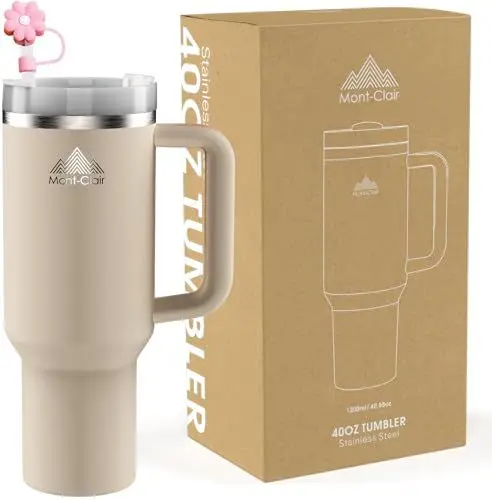 Produktbild: Tumbler 40oz - Trinkflasche mit Strohhalm 1.2L - Thermobecher mit Strohhalm Kühlt 10 Stunden - 48 Stunden Eisgekühlt - Trinkbecher mit Deckel und Strohhalm BPA Frei - Kaffeebecher To Go - Rosenquarz