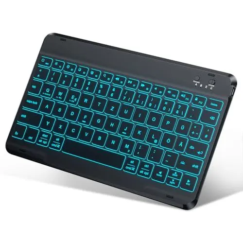 Produktbild: Vergrößerte Tastenkappe Bluetooth Tastatur für iOS, Mac, iPad, Windows und Android Tablet, Anti-Fall Tastenkappe Ultraflache kabellose Tastatur mit Hintergrundbeleuchtung, QWERTZ Deutsches Layout