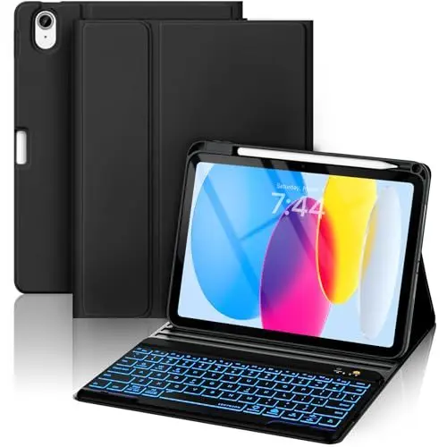 Produktbild: Tumeiguan-Hülle mit Tastatur für iPad 10 Generation 10,9 Zoll 2022, Kabellose Abnehmbar Tastatur Schutzhülle mit Pencil Halter für iPad 10. Generation, (QWERTZ Deutsches), Schwarz