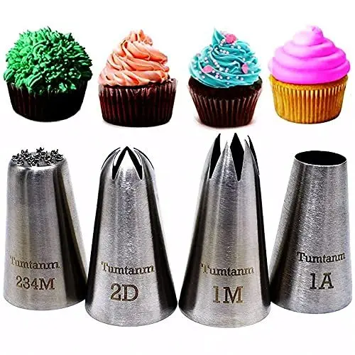 Produktbild: Tumtanm Große Spritztüllen, 4 Stück, Edelstahl, nahtlose Spritztüllen-Set für Cupcakes und Backen
